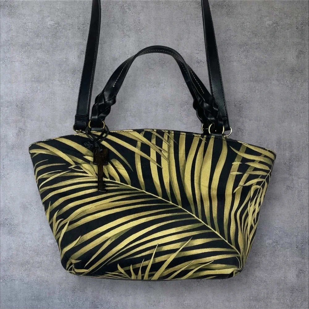 Vintage Y2K Fossil Handbag Fan Palm Print Crossbody Double Handle Satchel Tote